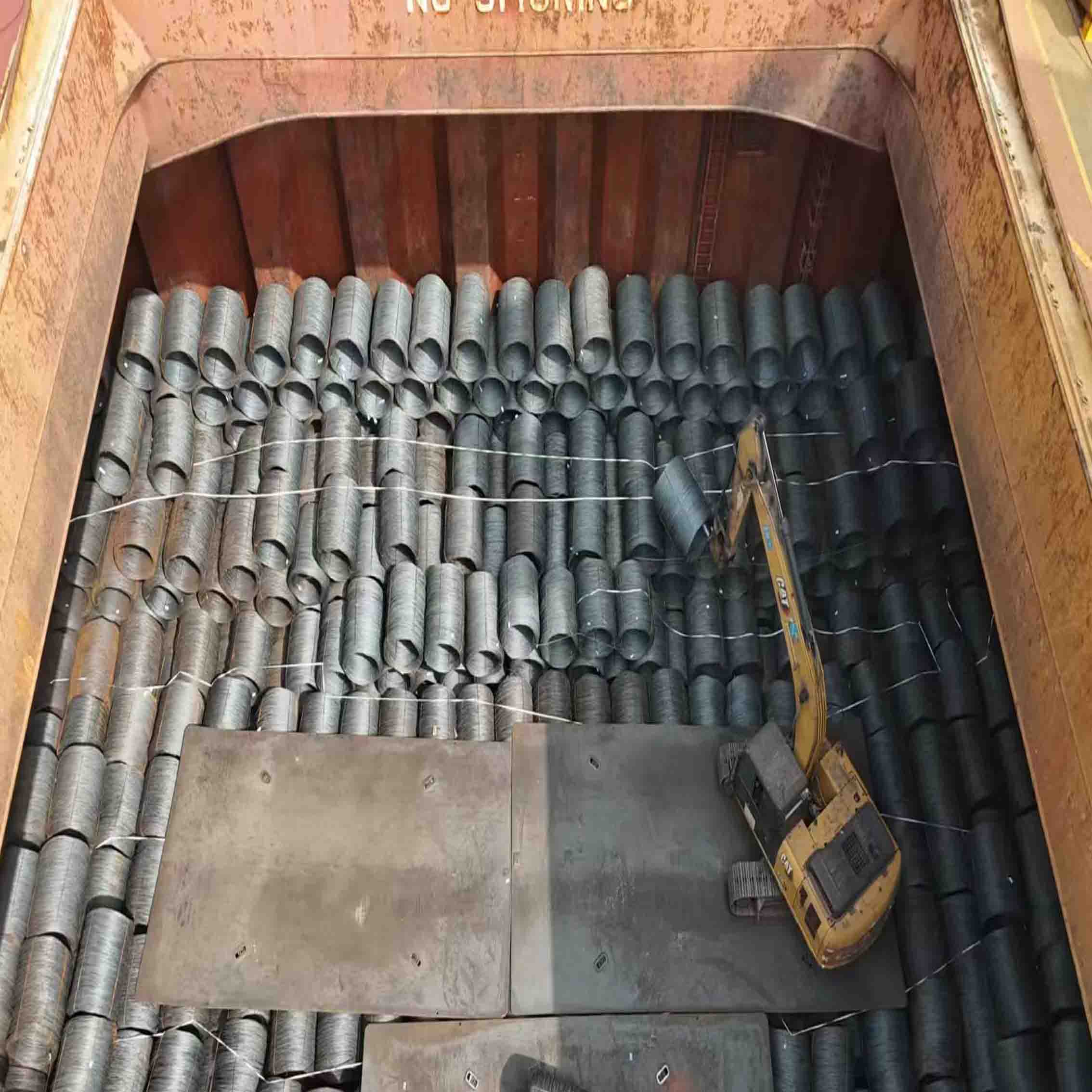 Loading steel wire rod into vessel hold