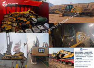 Used Caterpillar Excavators Loaded in Bulk, Properly Stowed in the Cargo Hold and Neatly Arranged on Deck.