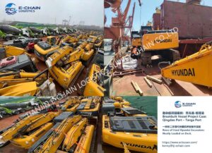 Rows of Used Hyundai Excavators Neatly Loaded on Deck.